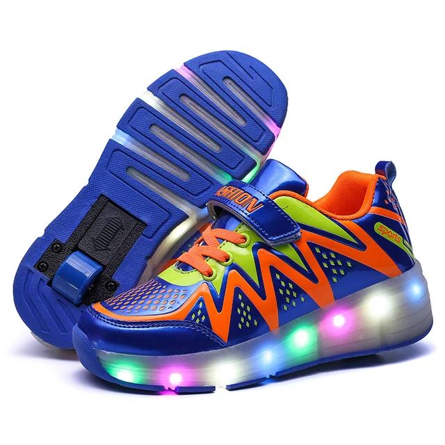 Eur Size 30 40// Kids Light Up Shoes with Wheels Glowing Luminous