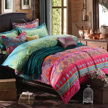 

Boho/Bohemia National Exotic Style Cotton Brushed Duvet Cover Sets Geometry Stripe Sheet Sets Baroque Style Printing Bedding Set