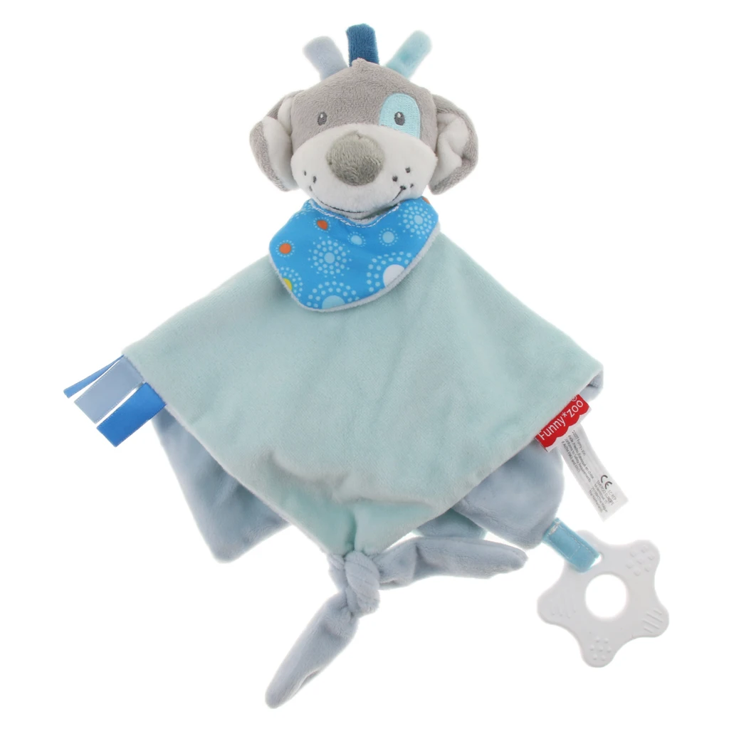 Baby Nursery Security Blanket Soft Minky Dot Fabric Lovey Animal Tag Blanket, Stuffed Plush Cuddle Newborn Blankie