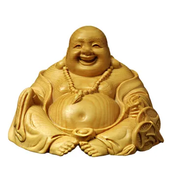 

Religion Lucky Maitreya Figurines Gold Buddha Statues For Decoration Carved Wood Carved Home Decoration Art & Collectible R1583