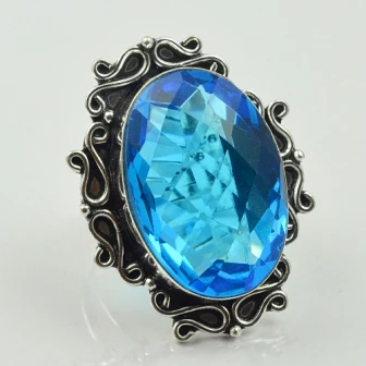 

Blue Topas Ring Silver Overlay over Copper, USA Size 8.25 , R2421