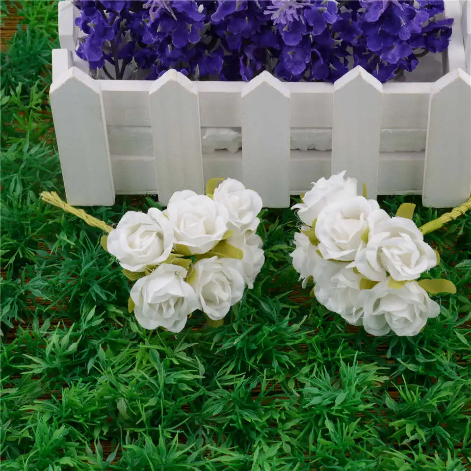 6 шт./лот, 2 см, шелковая градиентная Мини-Роза, искусственный цветок, букет для украшения свадьбы, сделай сам, венок, подарок, скрапбукинг, ремесло, цветок - Цвет: Белый