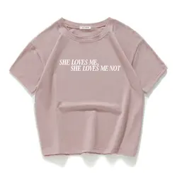 2018 летняя новая женская футболка Harajuku SHE LOVES ME хлопковая свободная укороченная футболка женская футболка топы 100% хлопок футболка