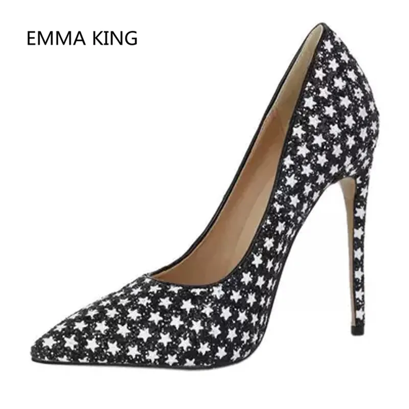 

Runway Bling Star Prints Women Pumps Pointed Toe Ladies Party Wedding Dress Shoes Woman Stiletto High Heels Shallow Woman Pump