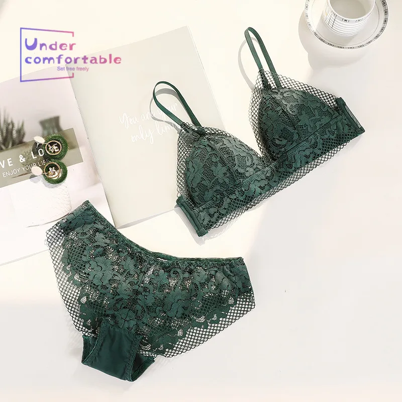

Elegant Thin Bralette French Style Sexy Women Underwear Lace Bra Sets Ladies Fanncy Triangle Cup Wireless Female Intimates