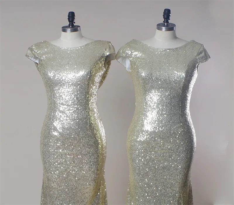 Hot Sale Gold Bridesmaid Dresses 2017 For Wedding Party Cap Sleeve Sequins Long Gold Sequins Dress Vestido De Dama De Honra (1)