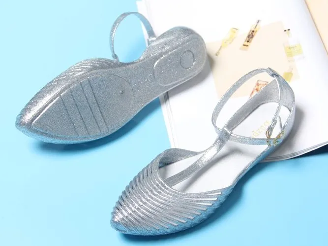 Maggie's Walker/пляжная обувь; женские прозрачные сандалии с острым носком; летние модные блестящие шлепанцы на плоской подошве из смолы; размеры 36-40 - Цвет: Бордовый