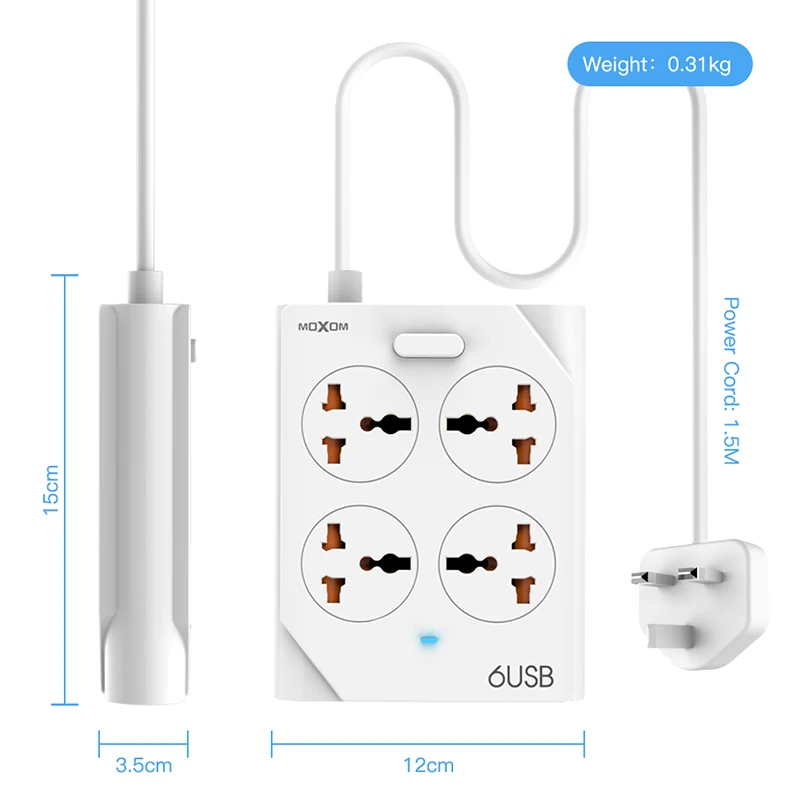 MOXOM умный дом электронный силовой разъем удлинитель 6 USB+ 4 розетки стандартный разъем интерфейс расширение ЕС Великобритания