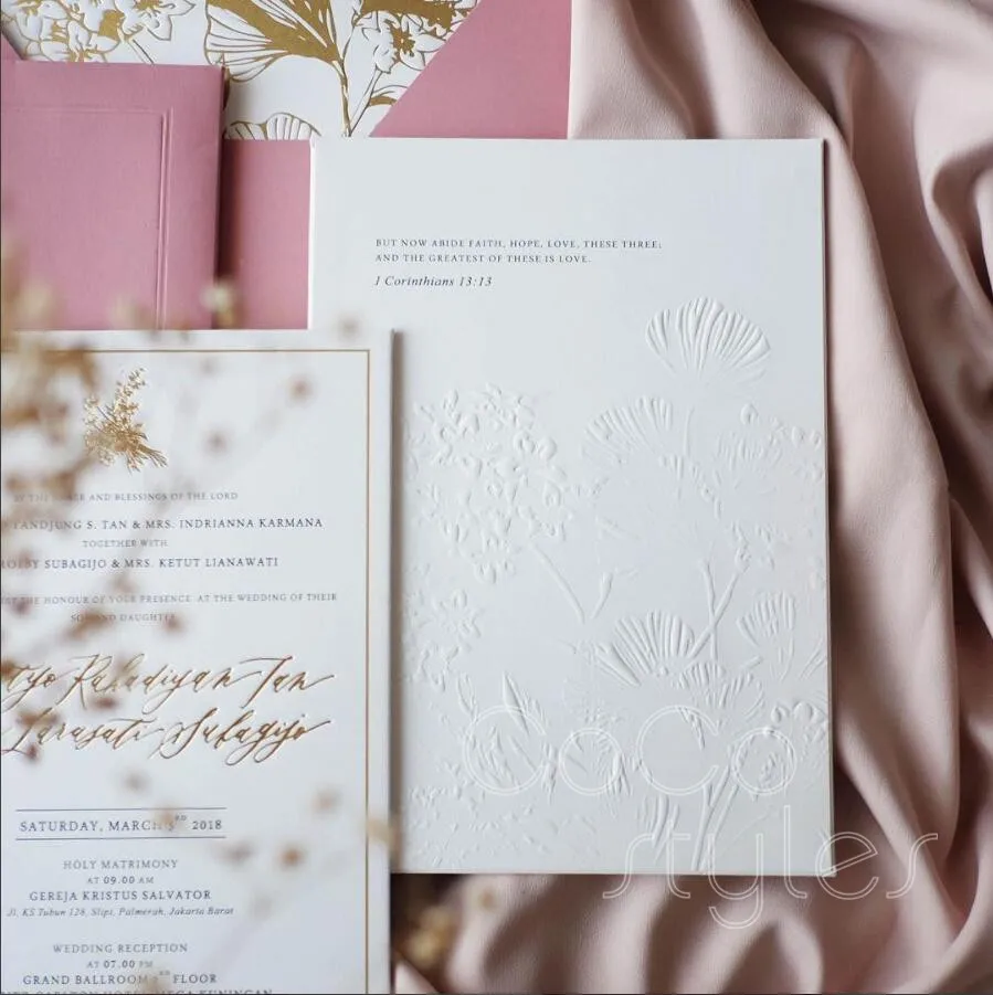  Cocostyles custom generous debossing invitation card with gold foiling liner envelope for fantasy w - 32879754484