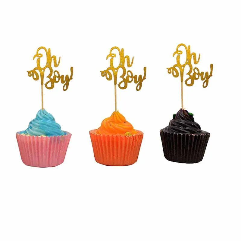 

10pcs Gold Glitter Baby 1st Birthday Decor Oh Baby Cupcake Topper Oh Boy Baby Shower Wild One Gender Reveal Cake Decor