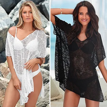 

Beachwear Tunic For The Beach Sarongs Coverup Dress Women Swimsuit Cover Swimwear 2019 Undertakes Smock Knitting Sun Protective
