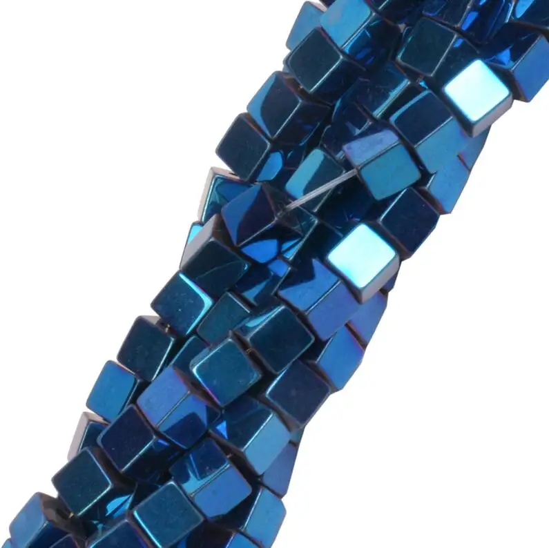 Смесь природных камней Кубик из гематита квадратный Свободные шарики прокладки черный/золото/серебро/Радуга 2 мм 3 мм 4 мм - Цвет: CHE06 blue