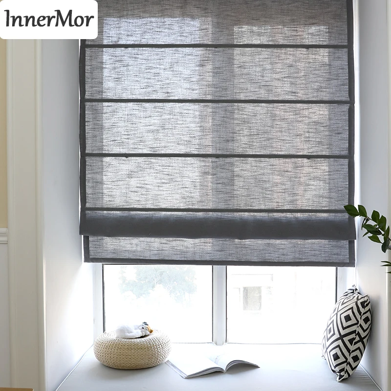 

Innermor Solid gray roman Curtains For Living room modern simple Faux linen Roman blind curtains for kitchen bedroom Customized