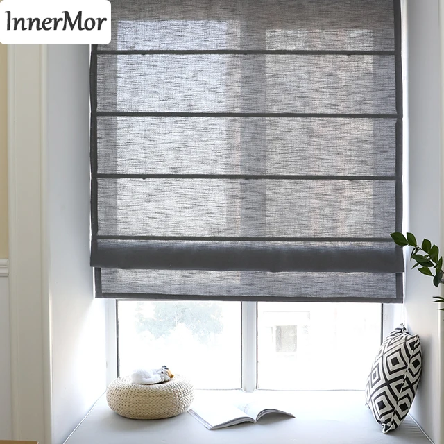 Cheap Innermor Solid gray roman Curtains For Living room modern simple Faux linen Roman blind curtains for kitchen bedroom Customized Cheap Innermor Solid gray roman Curtains For Living room modern simple Faux linen Roman blind curtains for kitchen bedroom Customized