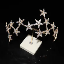 Золотая Корейская звезда циркониевая лента для волос Корона невесты головной убор Свадебные украшения для волос аксессуары для волос
