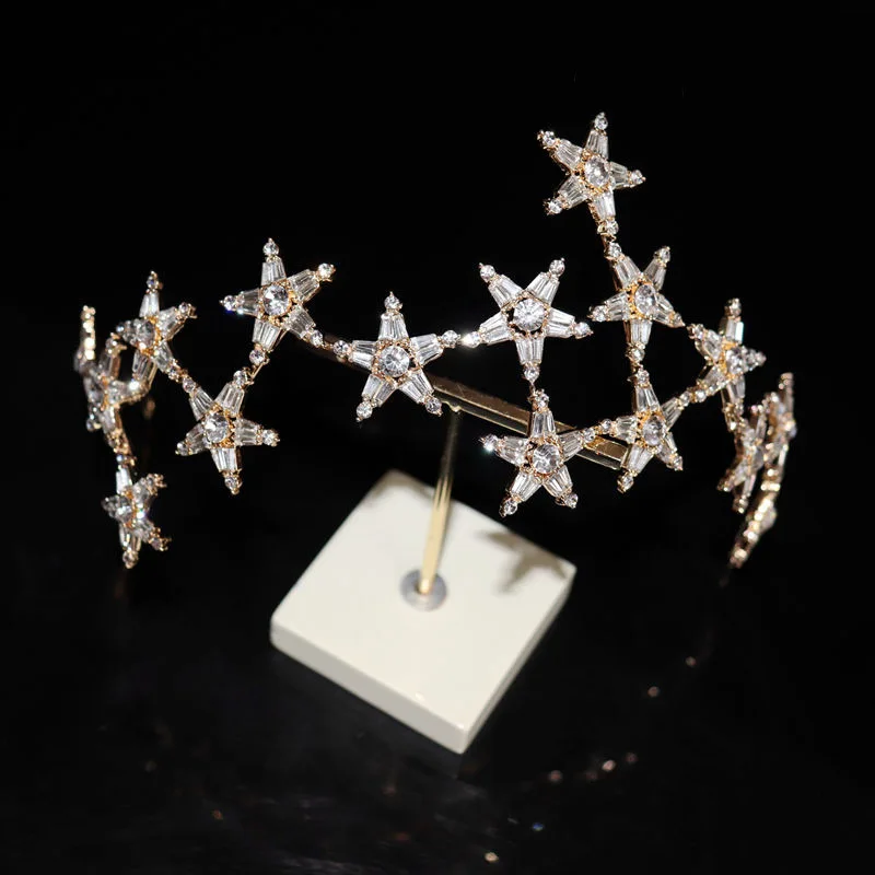 

Golden Korean Star zircon Hair Band Crown bridal Bride Headdress Wedding hair Ornaments Hair accessories