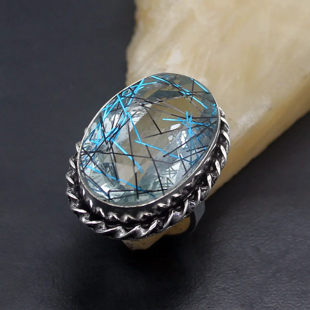 

Solitaire Fashion New Vintage Rutilated Quartz 925 Sterling Silver Fashion Jewelry Band Ring Size 7 H85