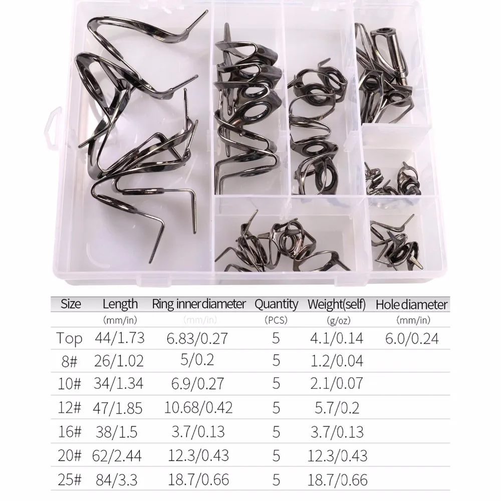 35pcs 8#-25# Big Jigging Fishing Rod Guides Tip Tops Repair Kit Sea Heavy Duty Boat Saltwater Fishing Rod Jigging Guides Tip Top