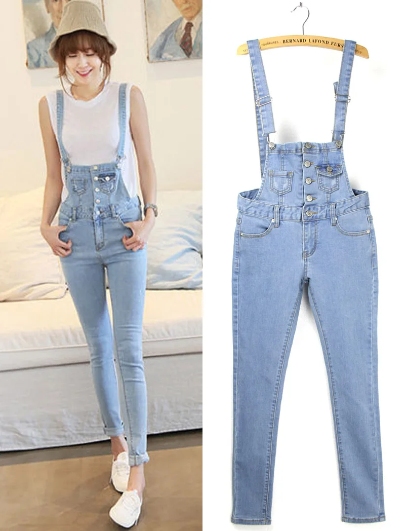 2014 New women's jumpsuit lastic jeans pants denim bib pants female ...