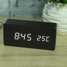 Modern Wooden Wood USB/AAA Digital LED Alarm Clock Calendar Thermometer Electronic Desktop Table Alarm Clock Digital Table Clock
