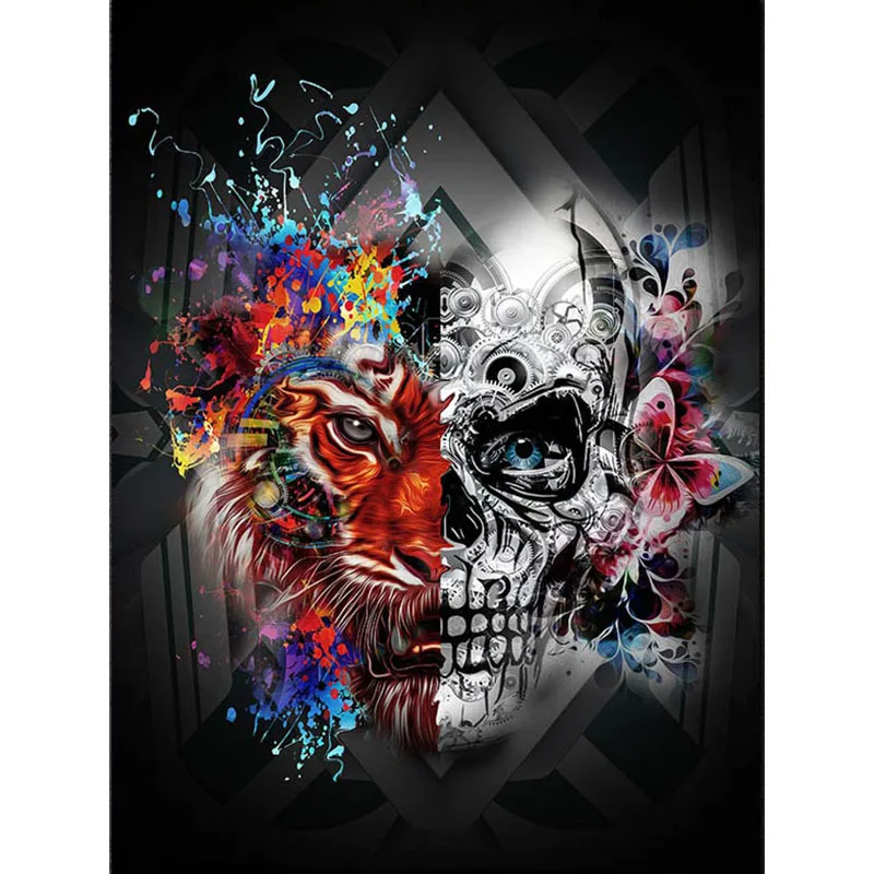 

Needlework 5d Diy Diamond Painting Cross Stitch Skull & Tiger Pattern Diamond Embroidery Full Square Diamond Mosaic art