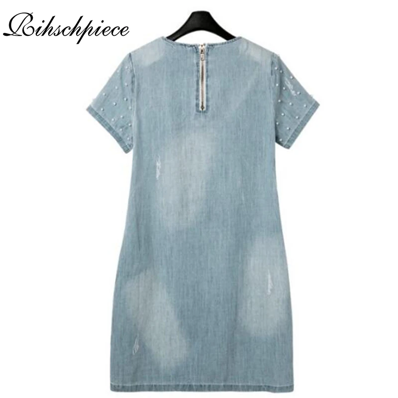 Rihschpiece Summer Plus Size 5XL Denim Dress Women Vintage Short Dresses Party Sexy Clothing Pocket Jeans Dress RZF1211