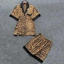 Sexy Leopard Print Pajamas for Women Summer Silk Satin pijama set Women Casual Home Apparel Pants lingerie pyjamas 2 Piece Set Sexy Leopard Print Pajamas for Women Summer Silk Satin pijama set Women Casual Home Apparel Pants lingerie pyjamas 2 Piece Set