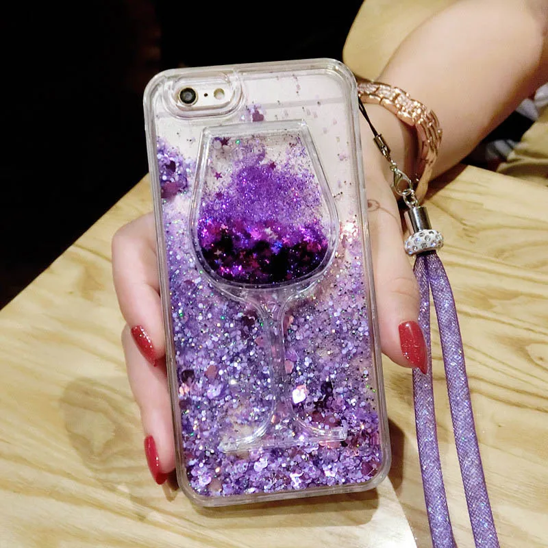 Чехол для iPhone 6S 7 8 Plus X XS MAX XR Стразы вина с бриллиантами задняя крышка зыбучий