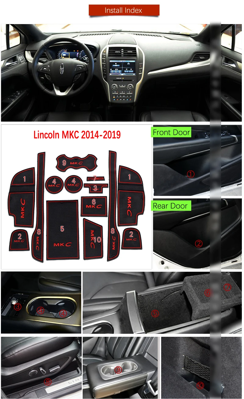 Противоскользящий резиновый коврик для ворот Lincoln MKC 2014 2015 2016 2017 2018 2019 аксессуары
