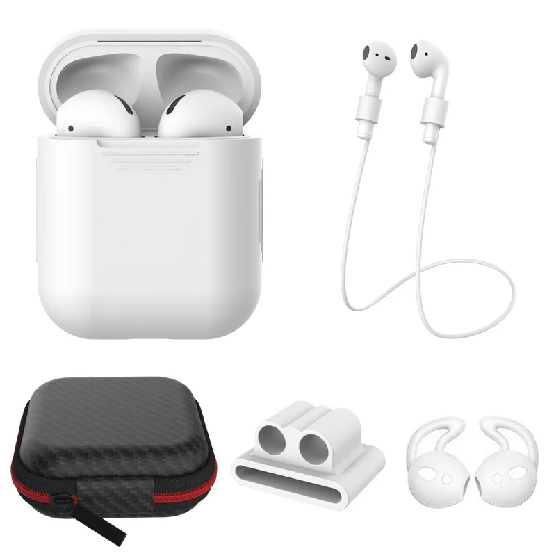 

For Airpods Earphones Silicone Case Cover Pouch Case& Anti Lost Strap & Ear Cover Hooks For Apple Air Pods 5 in 1 Accessories