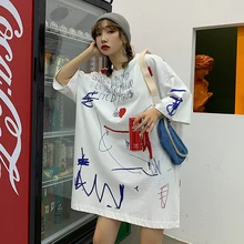 Летняя женская футболка с мультяшным принтом Повседневная футболка "бойфренд" Harajuku негабаритная графическая забавная женская футболка уличная белая футболка