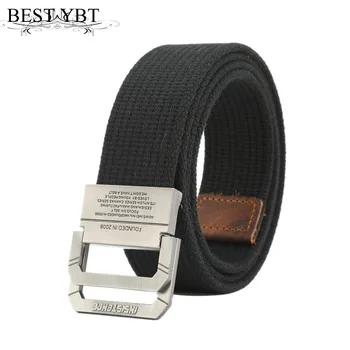 

Best YBT Unisex belt new solid color canvas Alloy double ring buckle Men belt casual sport Men and Women trend cowboy belt