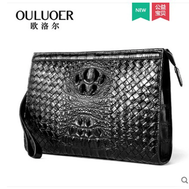 

ouluoer Hand-woven crocodile leather handbag for men large capacity men's bag leather hand bag business men clutch bag