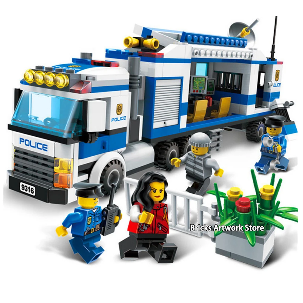 

Compatible City Series Police Mobile Station Truck Prisoner Escape Figures Educational Building Blocks Toys For Children Gifts