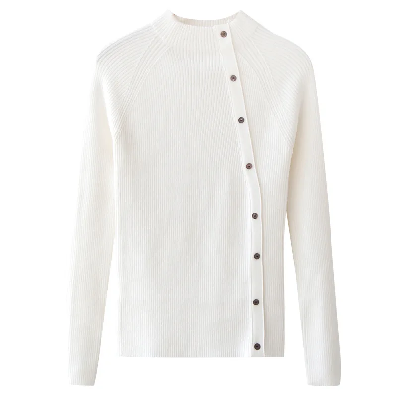 

Mock Neck Side Button Sweater Women Raglan Sleeve Pullover Sweaters Jumper White