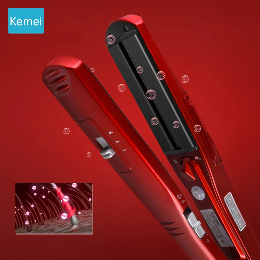 Плоский утюг kemei паровой выпрямитель для волос steampod выпрямители для влажных и сухих волос инструменты для укладки воды увлажняющий выпрямитель 4
