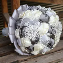 H& S Свадебные цветы серого цвета и цвета слоновой кости с жемчугом элегантные букеты невесты Искусственные розы Кристалл ramos de novia