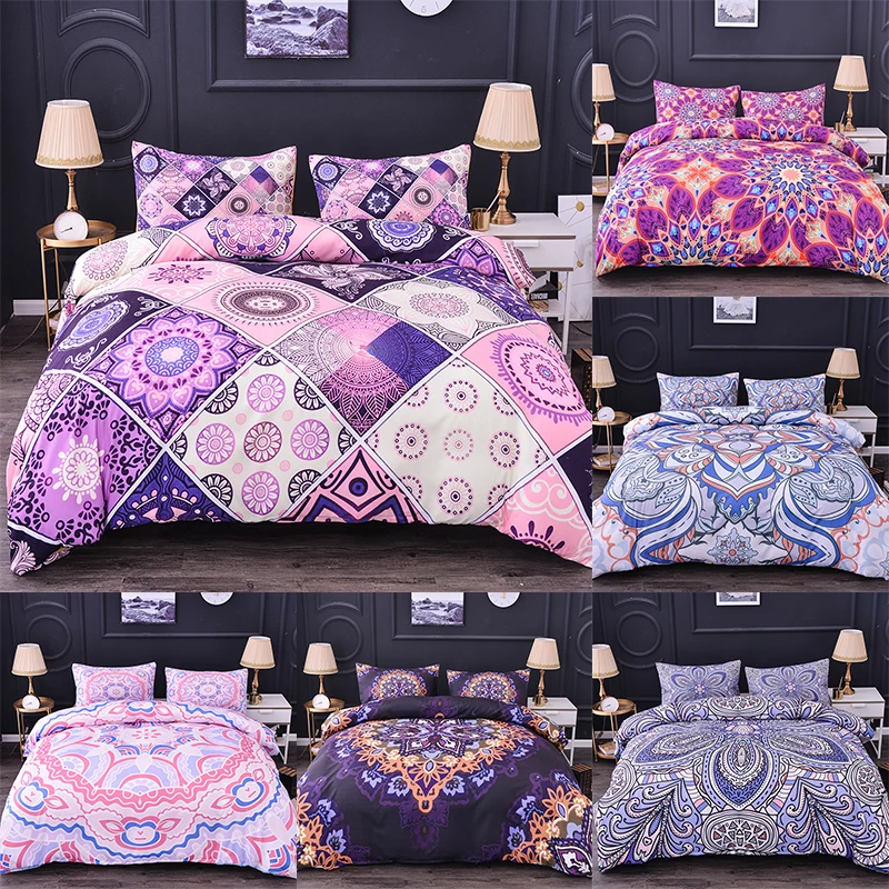

Boniu 3D Plaid Mandala Pattern Comforter Set 2/3pcs Bohemian Geometric Print Quilt Pillow Cases Bedding Set Queen Size