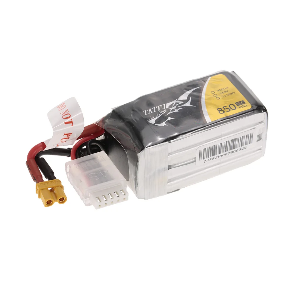 

75C 4S1P 4S Lipo Battery 14.8V 850mAh with XT30 Connector Plug for FPV Racing Drone Helicopter Remote Control Accessories