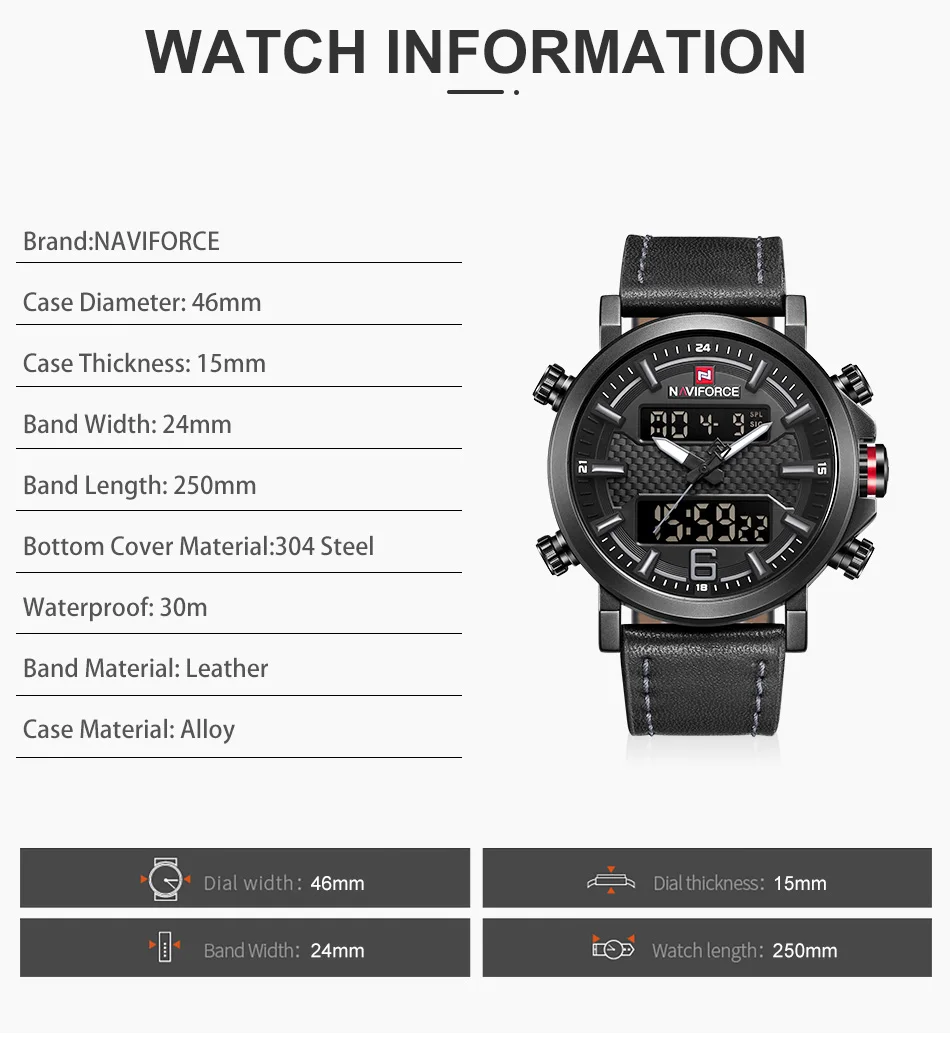 2022 NAVIFORCE New Men's Fashion Sport Watch Men Leather Waterproof Quartz Watches Male Date LED Analog Clock Relogio Masculino