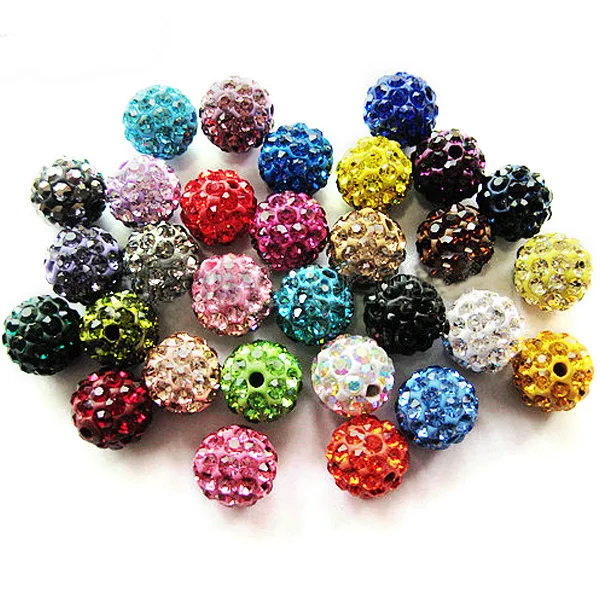 5Pcs 6mm Size 25 Colored Crystal Clay Pave Rhinestone Disco Ball Beads