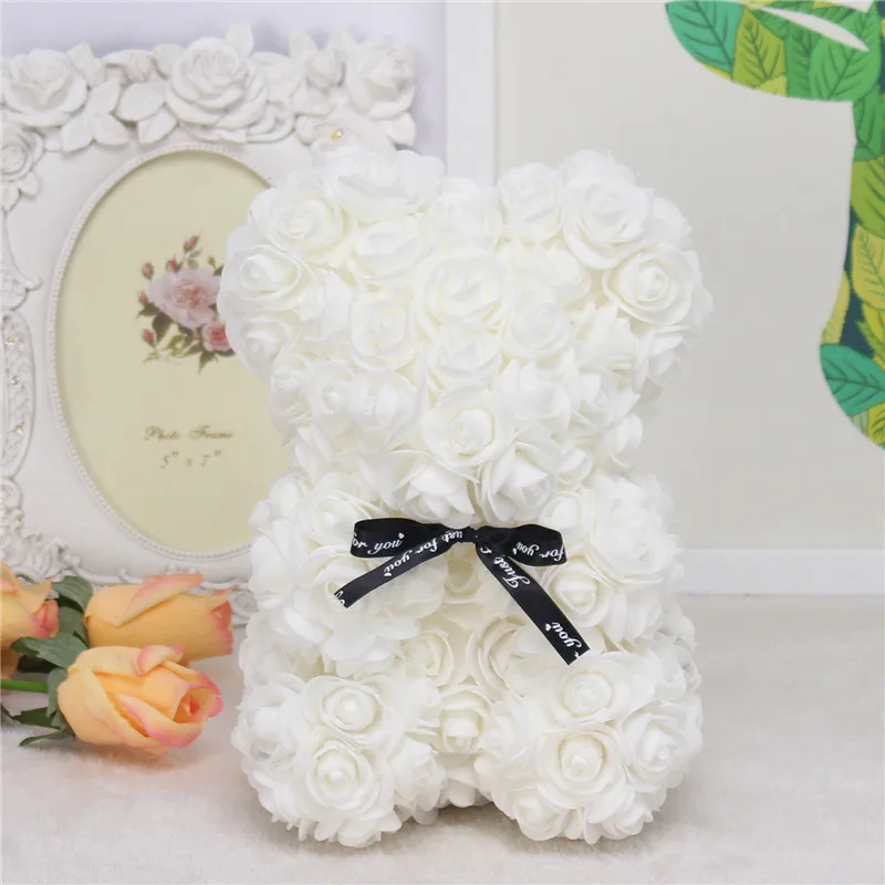 DIY 25 cm Teddy Rose Bear With Box Artificial PE Flower Bear Rose Valentine's Day For Girlfriend Women Wife Mother's Day Gifts 