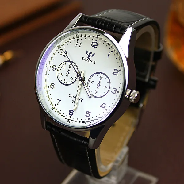 YAZOLE мужские часы лучший бренд класса люкс модные повседневные бизнес Водонепроницаемые кожаные кварцевые часы мужские часы Montre Homme - Цвет: black white