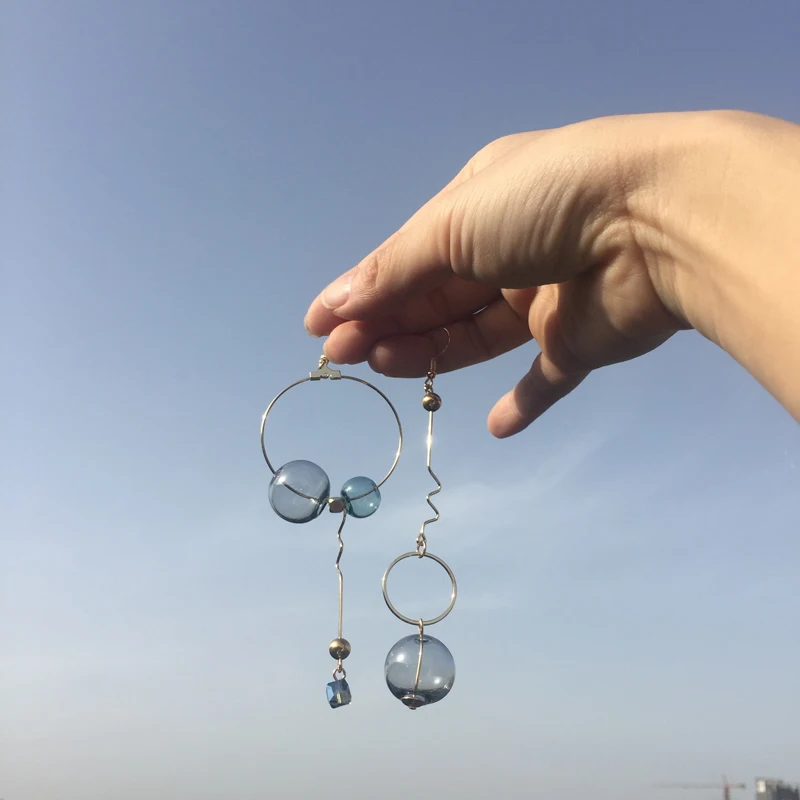 

Over 10 Designs ! Original Design Vintage Green Glass Ball Dangle Long Earrings For Women 2019 Asymmetric Bubble Korean Earrings