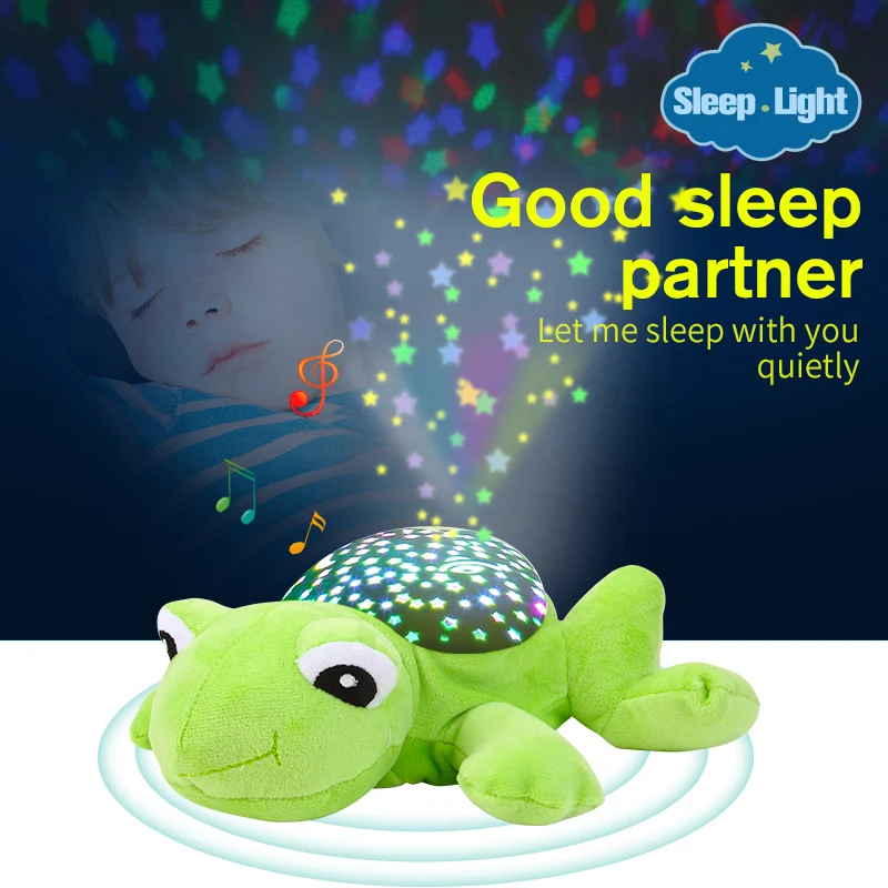 

Baby Plush Stuffed Soft Doll Animal Toys with Music Stars Projector Led Sleep Light Elephant Frog Partnerfor Baby Kids Boy Girls