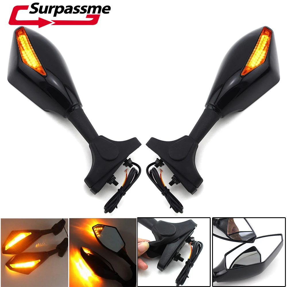 

Motorcycle Rear View Black Mirrors With LED Turn Signal Indicator Amber Light Universal fit for HONDA KAWASAKI YAMAHA KTM DUCATI