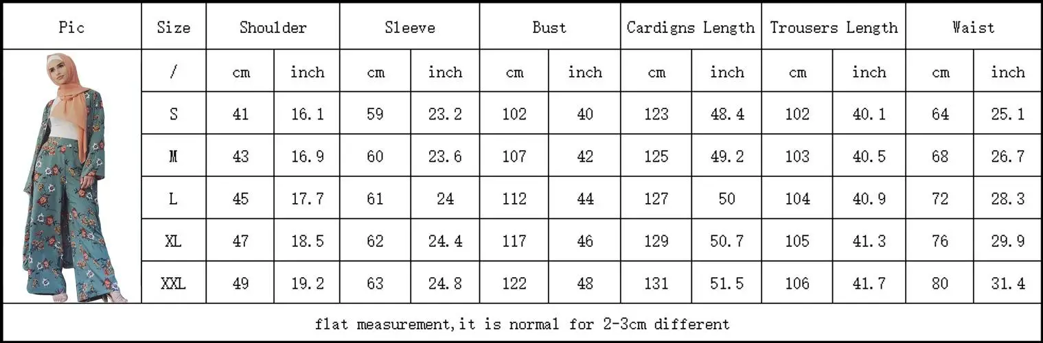 Женский комплект 2 шт., широкие брюки, костюм, цветочный принт, открытый кардиган, Абая, для мусульман, исламские повседневные свободные костюмы, Ближний Восток, Новинка