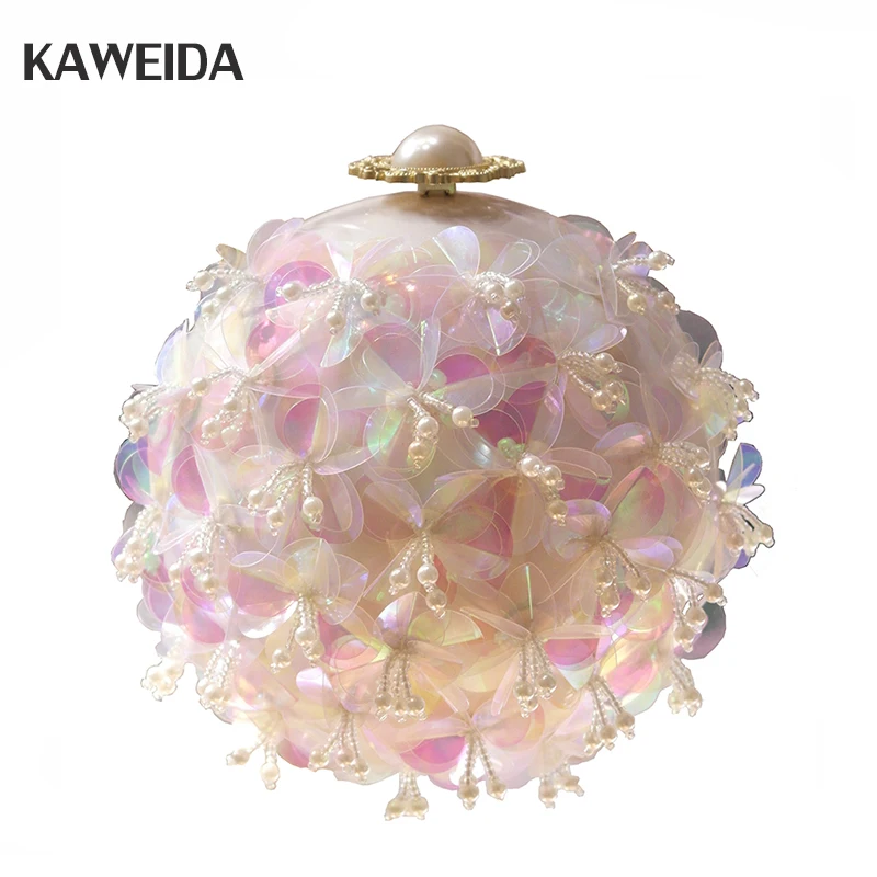 

2018 Women's Handmade Flowers Handbags Small Tote Fashion Diamond Beaded Ball Clutch Bag Wedding Small Clutch Purse Evening Bag