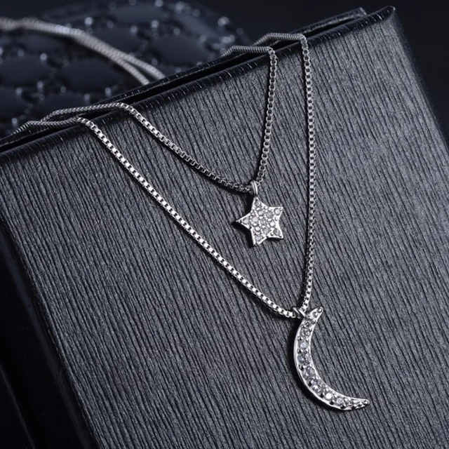 

Korea 925 Sterling Silver Moon Star Necklaces&Pendants Silver Chain Choker Necklaces Jewelry Collar Colar Free Shipping