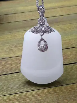 

Koraba Fine Jewelry Unique Fashion Natural White Jade Carving of Peace Card Shape Pendant Necklace Free Shipping